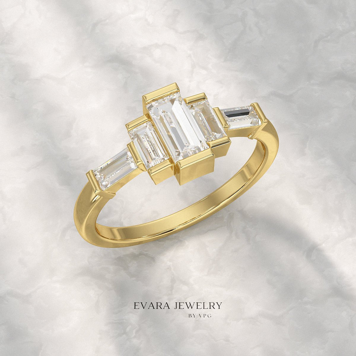 Art Deco Baguette Diamond 5 Stone Statement Ring