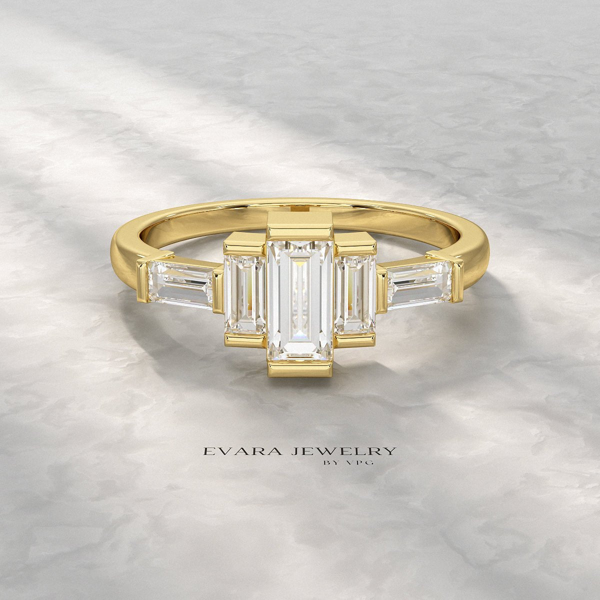Art Deco Baguette Diamond 5 Stone Statement Ring