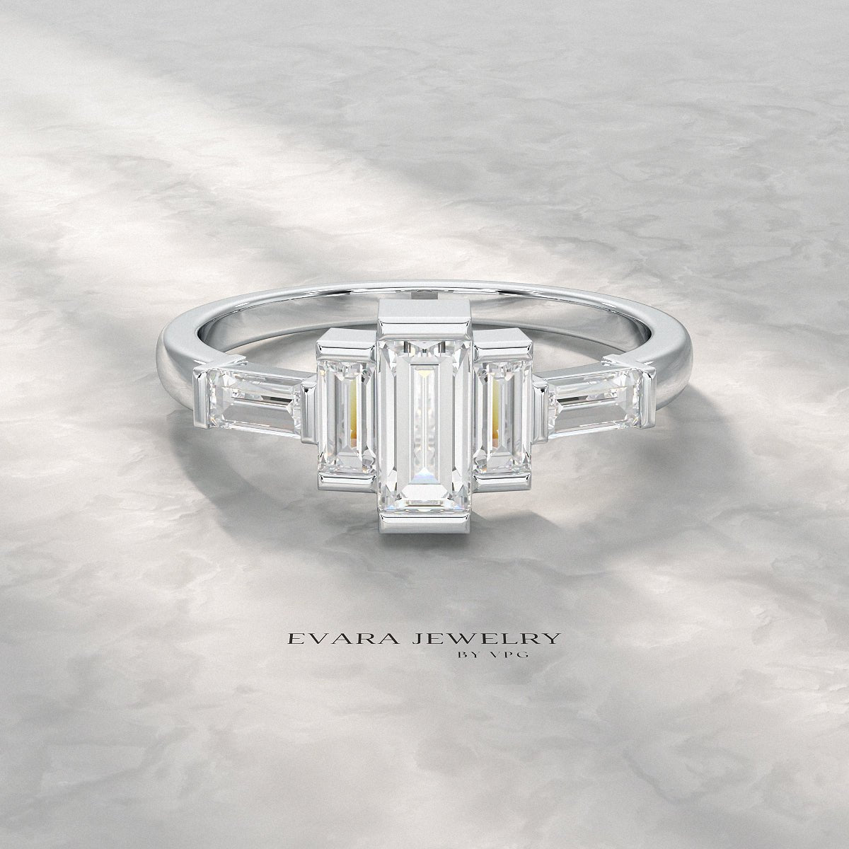 Art Deco Baguette Diamond 5 Stone Statement Ring