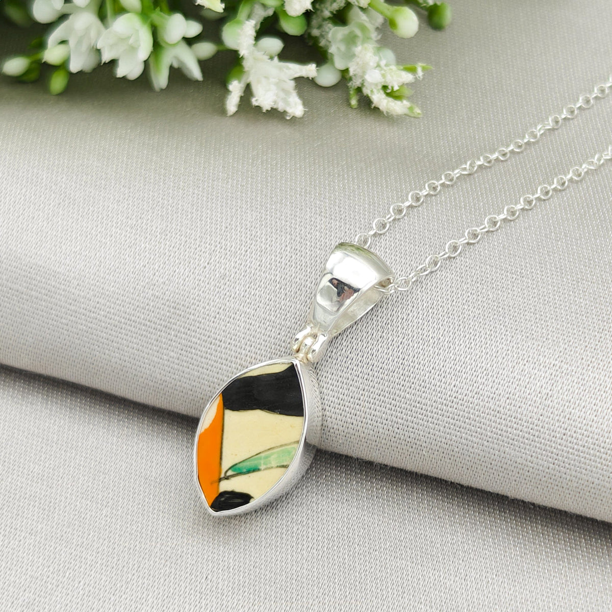 Bizarre Collection 20mm Clarice Cliff Necklaces | Upcycled Art Deco Sterling Silver Pendant
