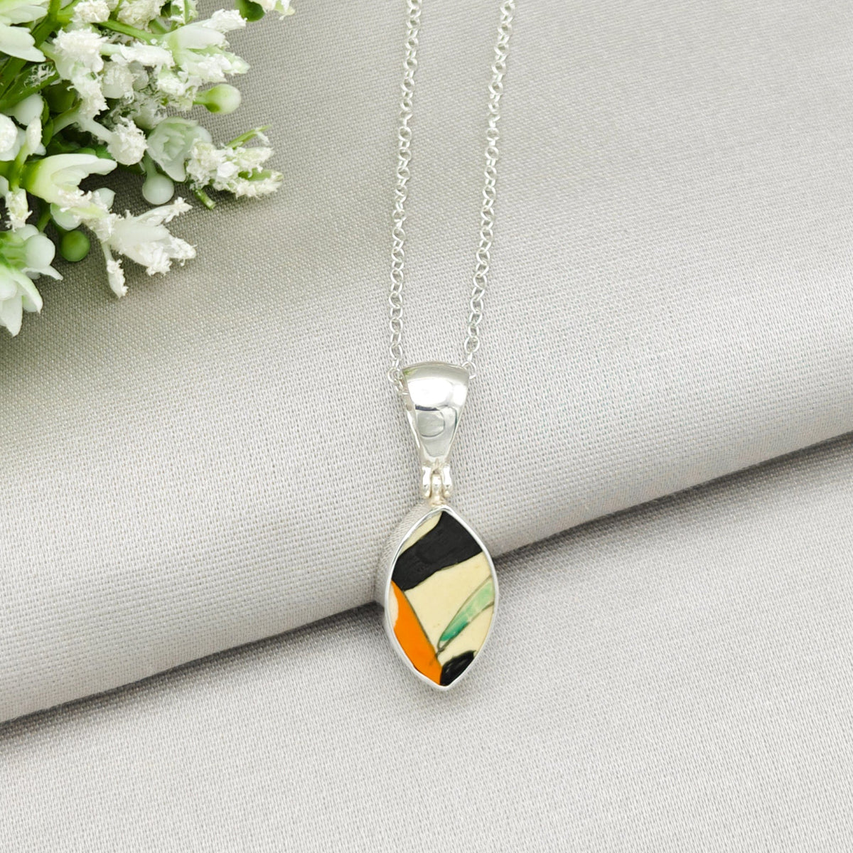 Bizarre Collection 20mm Clarice Cliff Necklaces | Upcycled Art Deco Sterling Silver Pendant