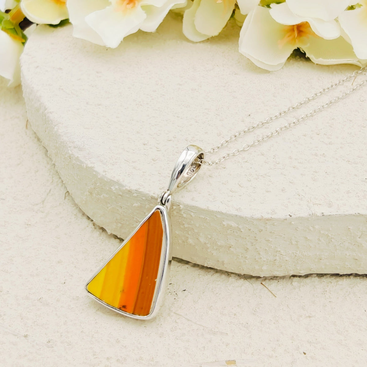 Art Deco Pendant | Original Clarice Cliff Pottery | Striped Triangles | Sterling Silver