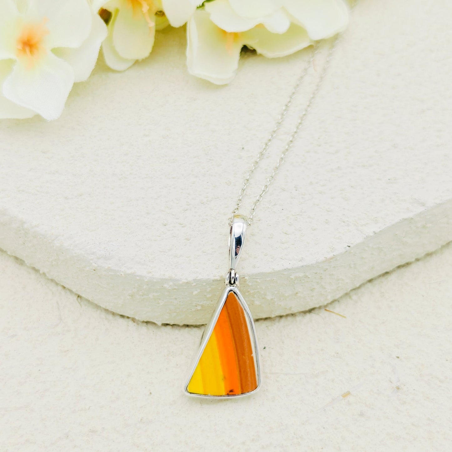 Art Deco Pendant | Original Clarice Cliff Pottery | Striped Triangles | Sterling Silver