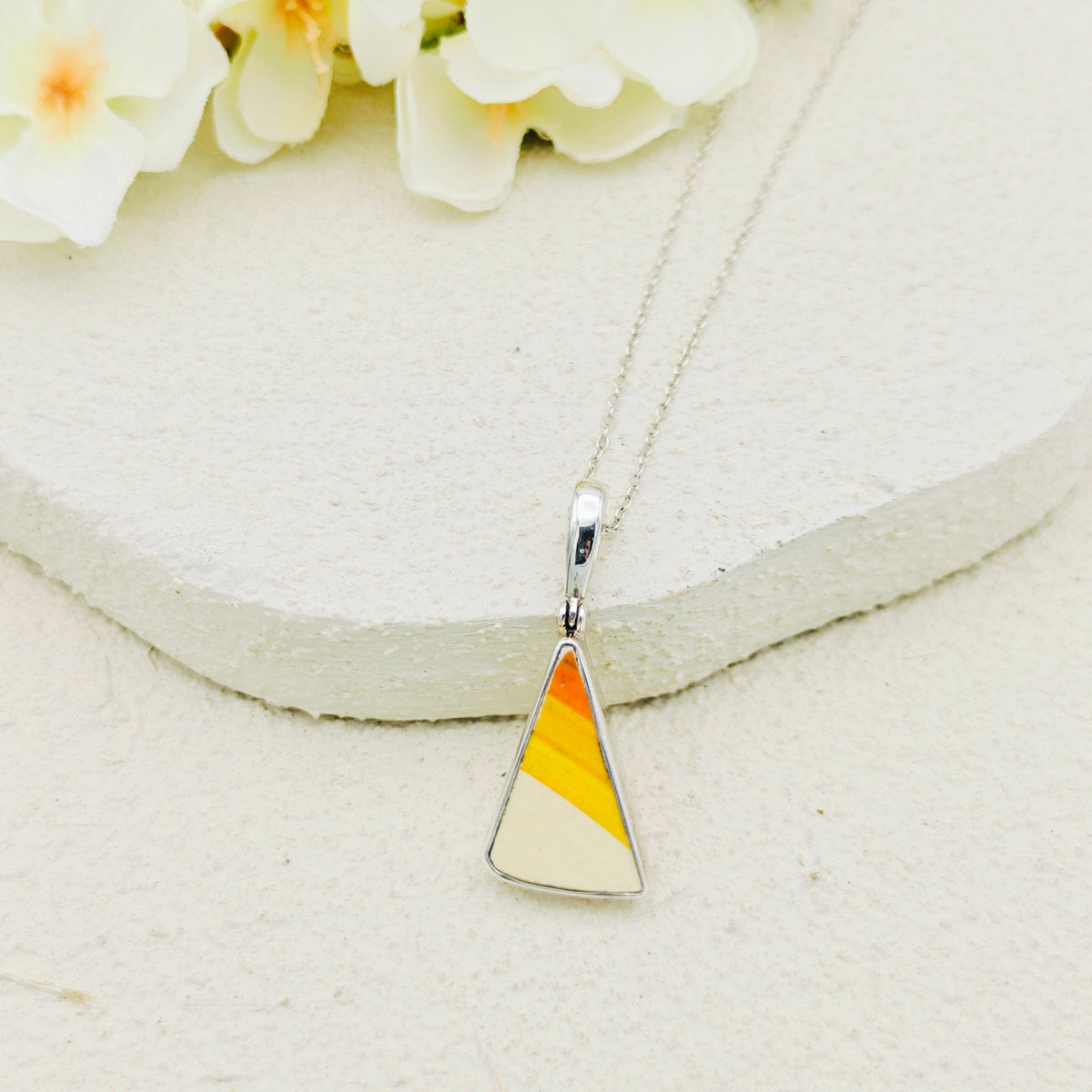 Art Deco Pendant | Original Clarice Cliff Pottery | Striped Triangles | Sterling Silver