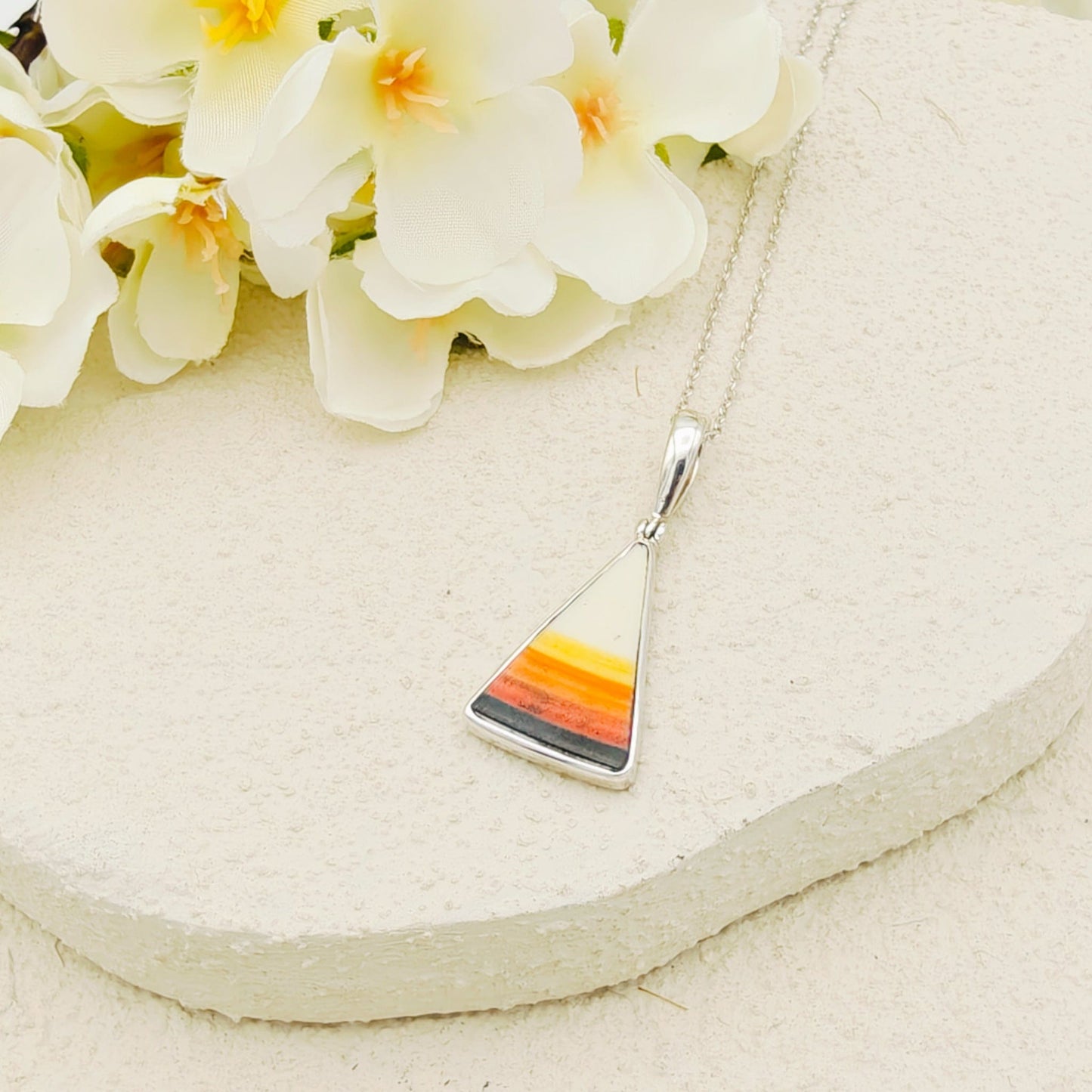 Art Deco Pendant | Original Clarice Cliff Pottery | Striped Triangles | Sterling Silver