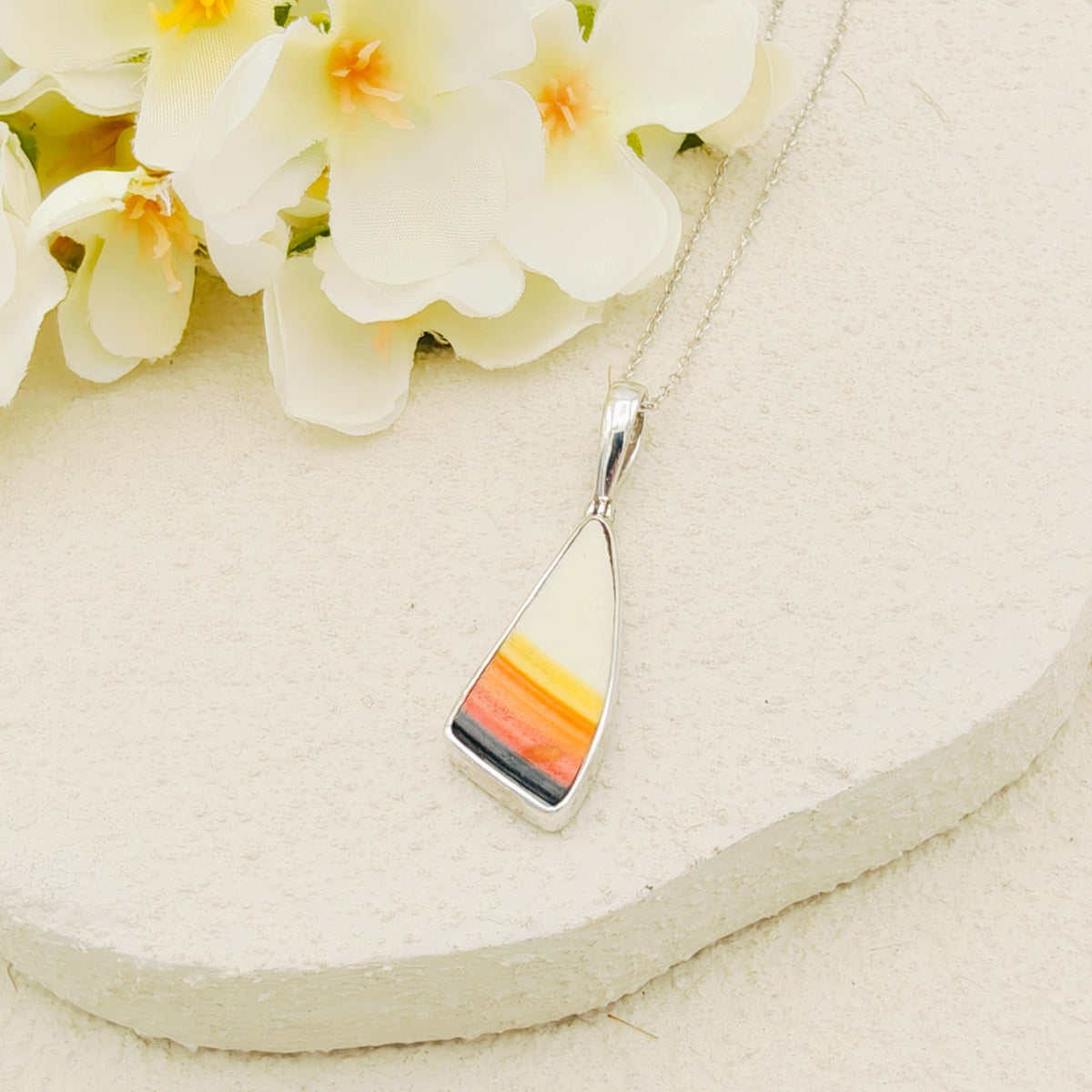 Art Deco Pendant | Original Clarice Cliff Pottery | Striped Triangles | Sterling Silver