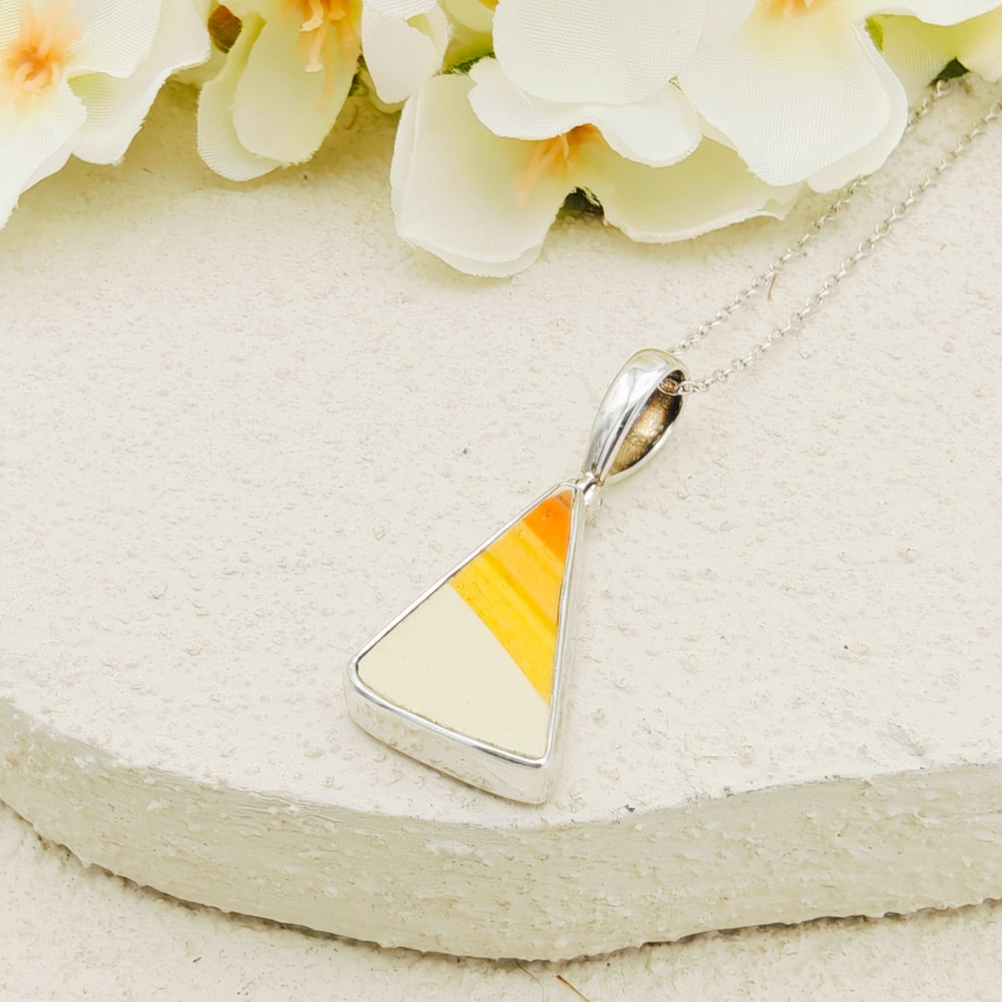 Art Deco Pendant | Original Clarice Cliff Pottery | Striped Triangles | Sterling Silver