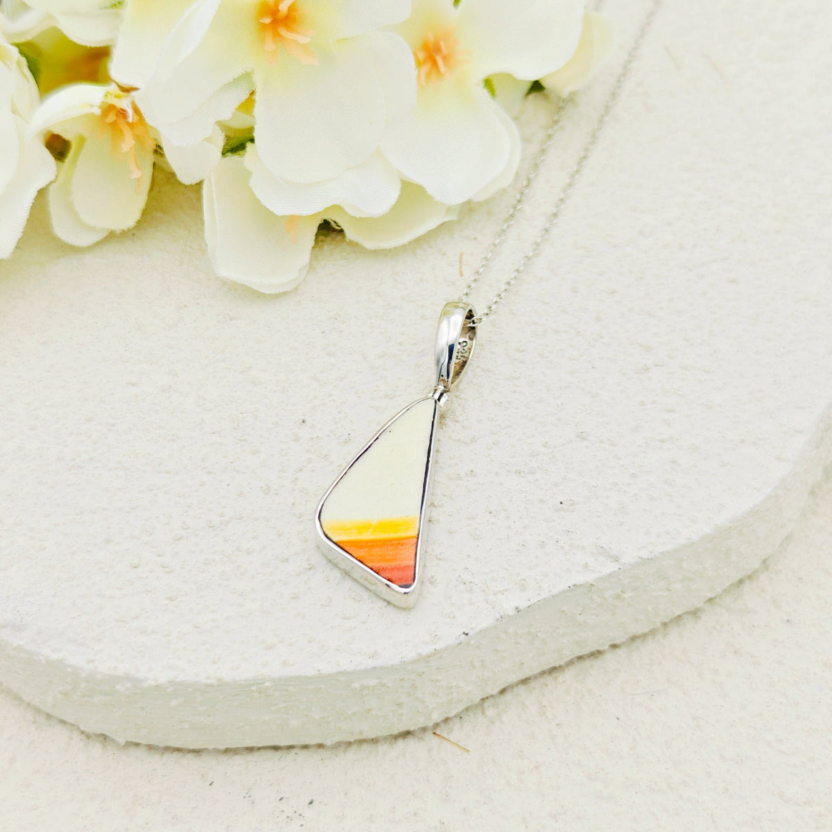 Art Deco Pendant | Original Clarice Cliff Pottery | Striped Triangles | Sterling Silver