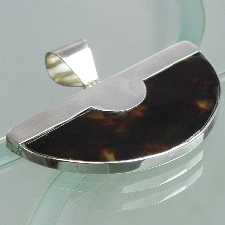 Art Deco Pendant | Tortoiseshell Semi Circle | Sterling Silver