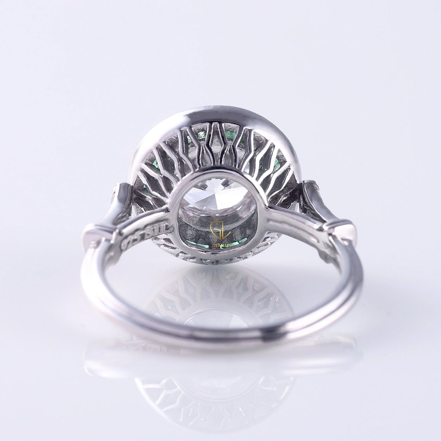 Bezel Set Art Deco Round Moissanite Halo Engagement Ring