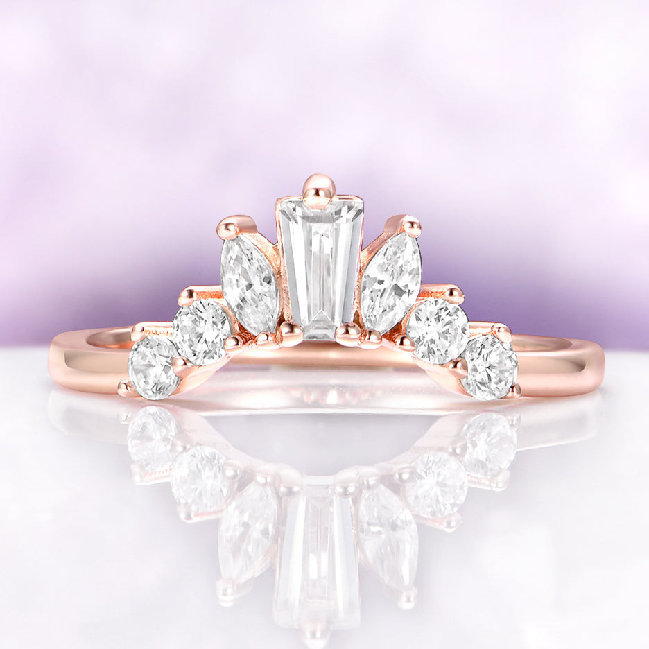 Baguette & Marquise Contour Stacking Ring in 14K Rose Gold Vermeil