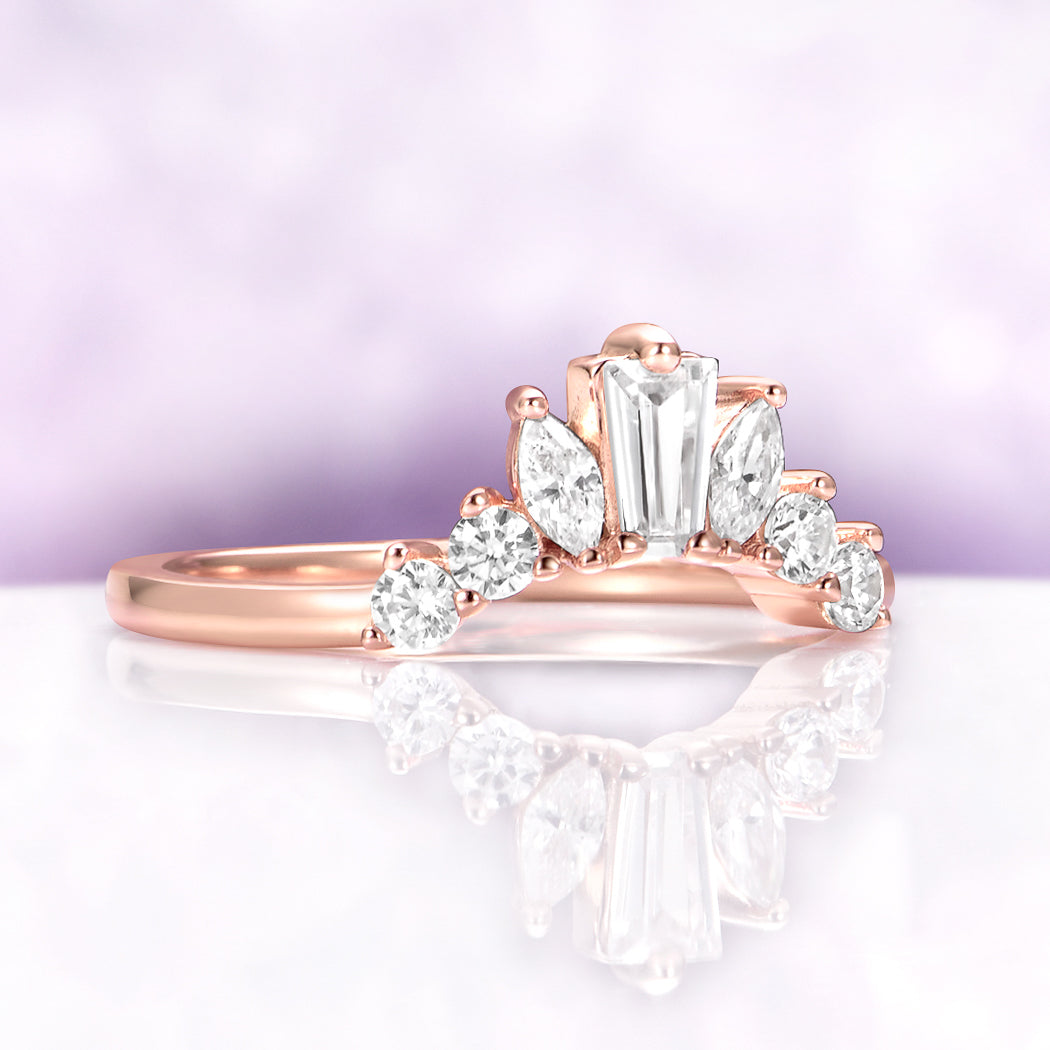 Baguette & Marquise Contour Stacking Ring in 14K Rose Gold Vermeil