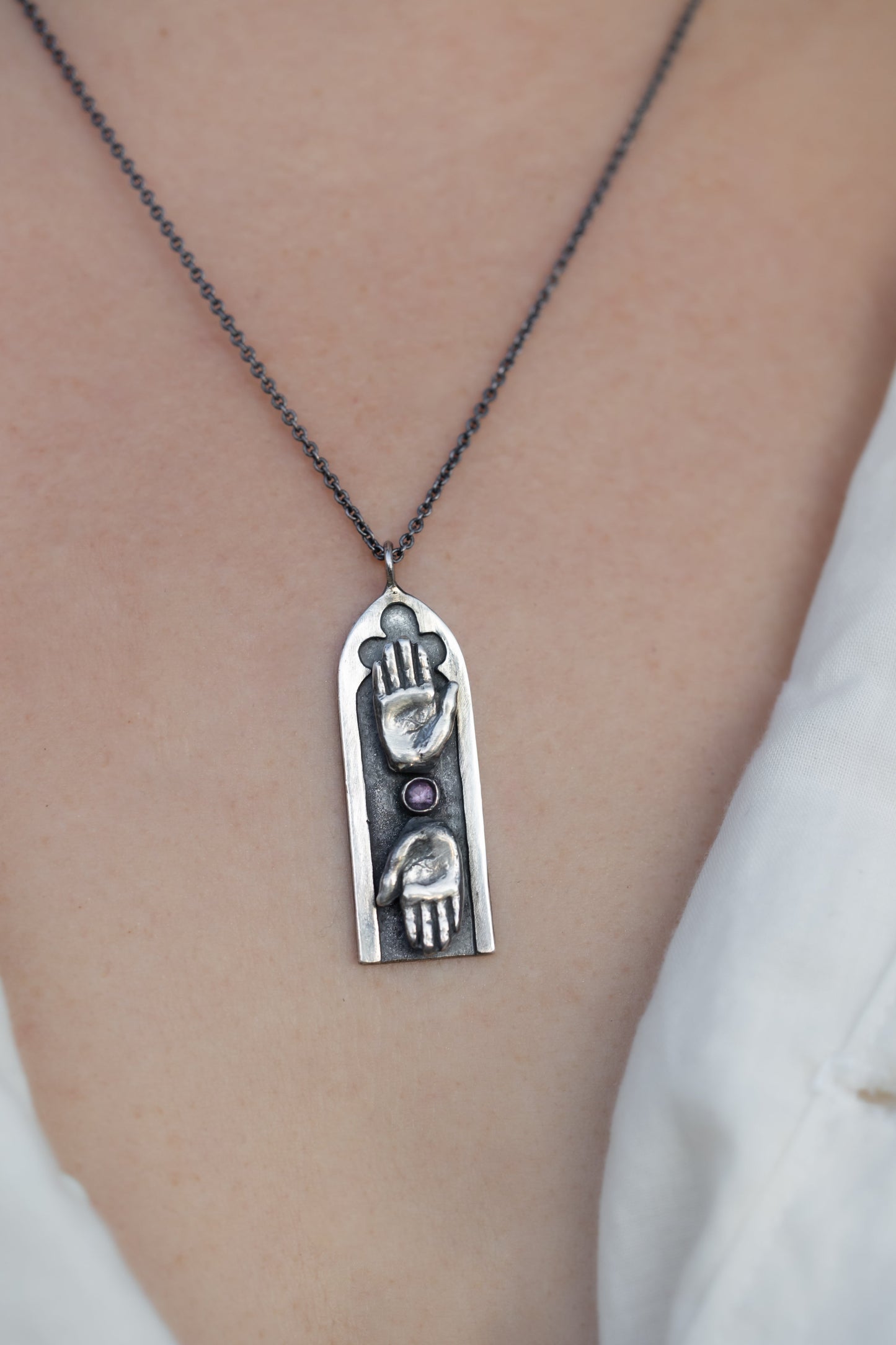 Handmade Connection Arch Necklace with Sapphire