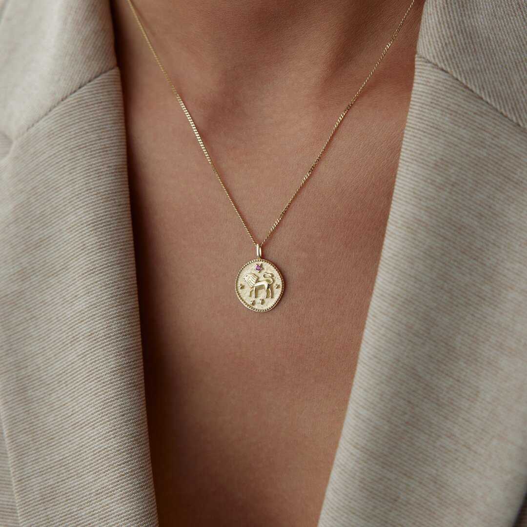 14k Gold Leo Zodiac Necklace