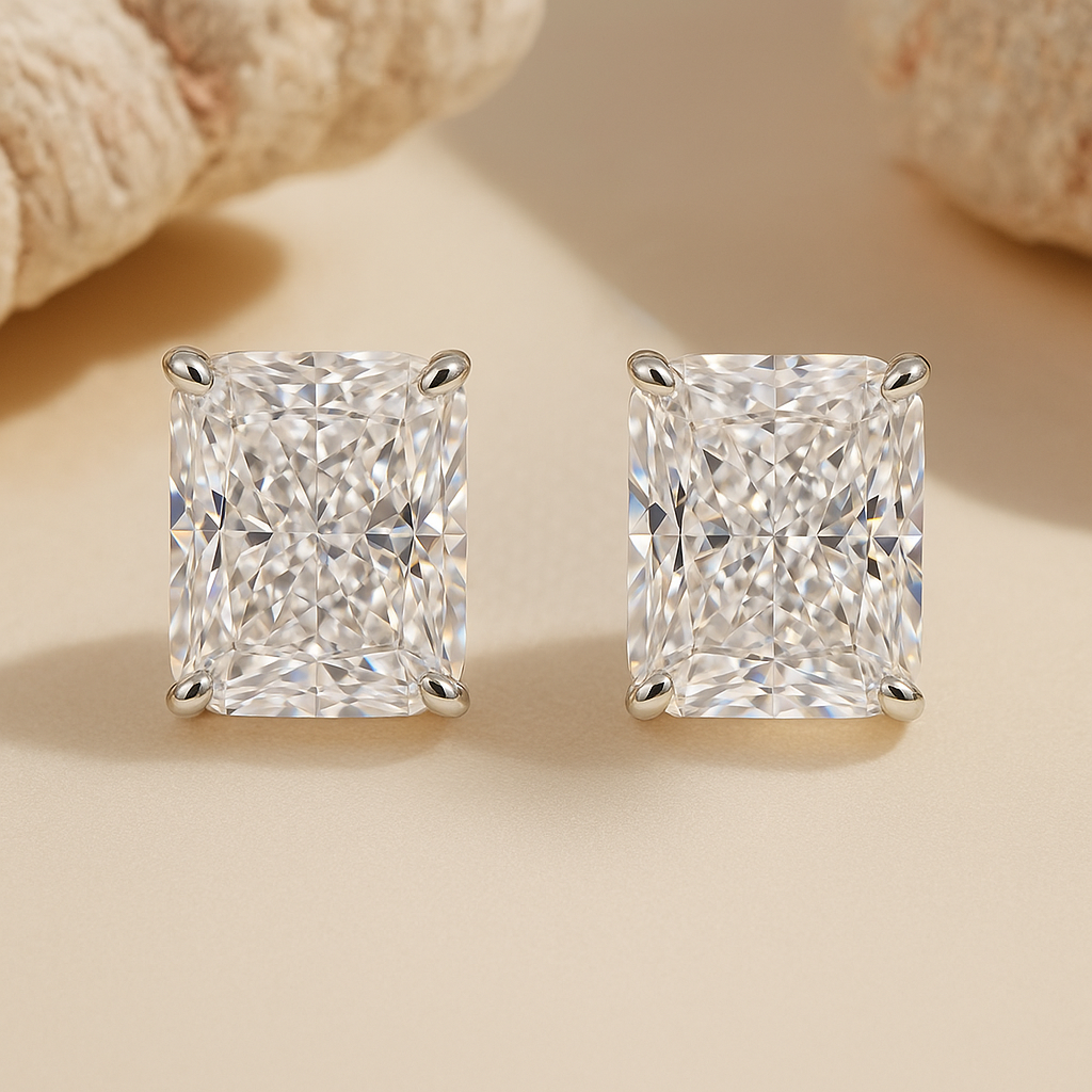Delicate Radiant Cut Women's Stud Earrings In Sterling Silver