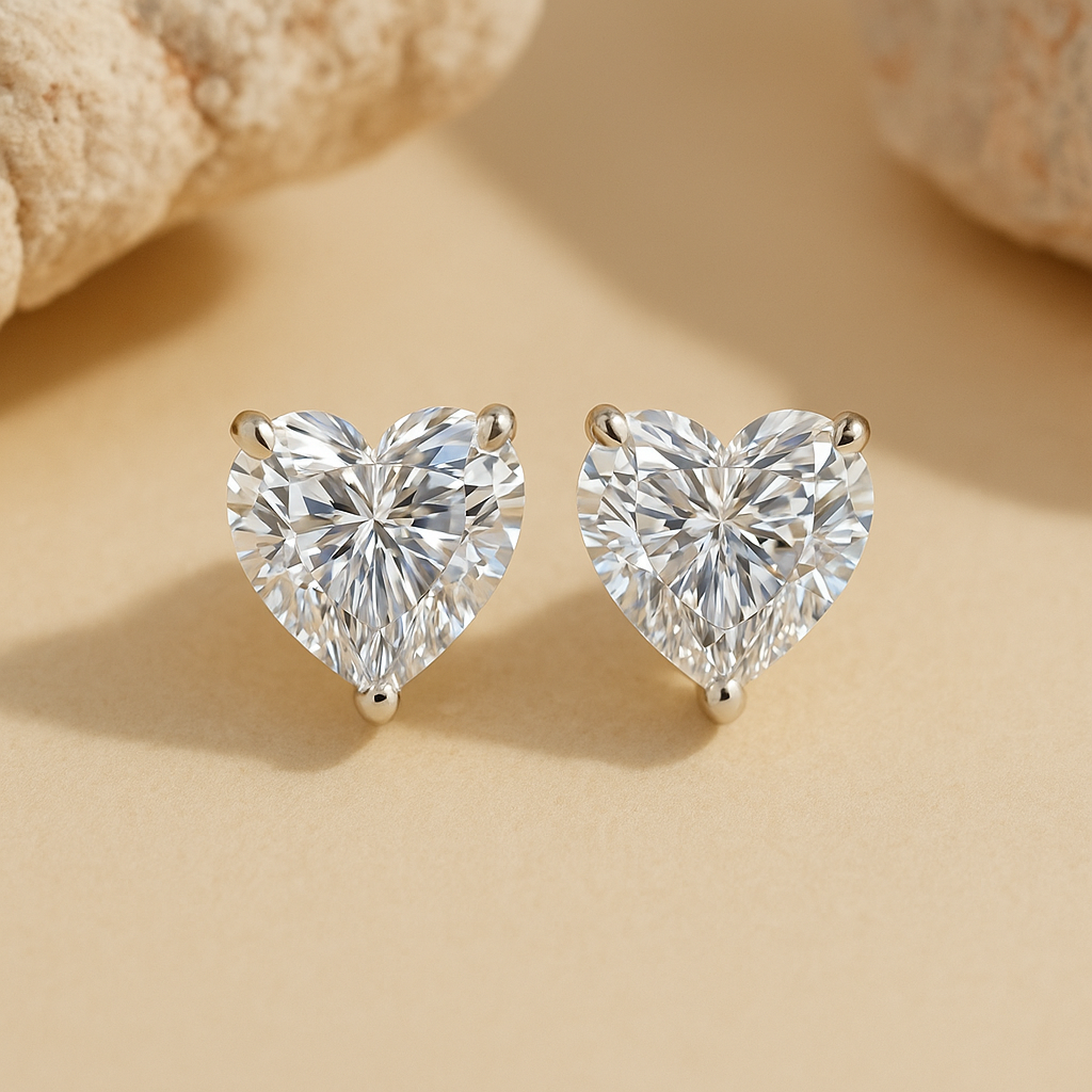 Elegant Heart Cut Women's Stud Earrings In Sterling Silver