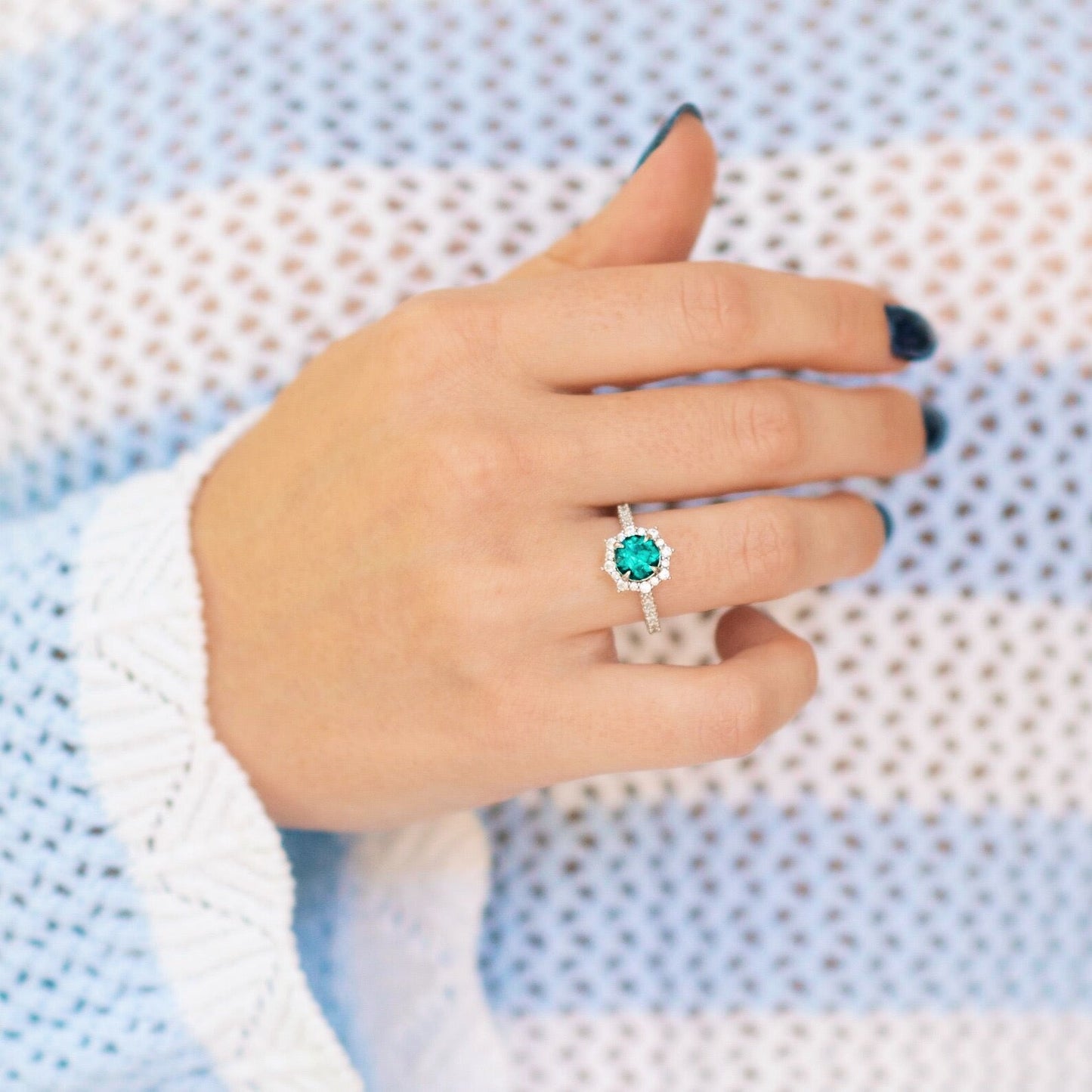 Aster Round Emerald Ring in Sterling Silver