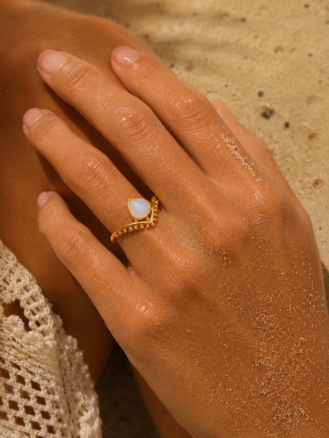Bague THALASSA | Opale Goutte d'Eau & Or 24k Ajustable – Univers Aquatique