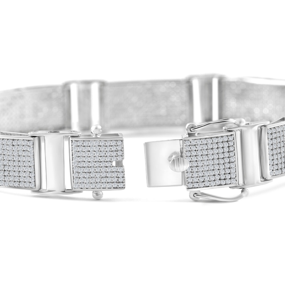 5.66Ct Men's Diamond 8.5" Bracelet Silver 25 Grams 12mm Wide