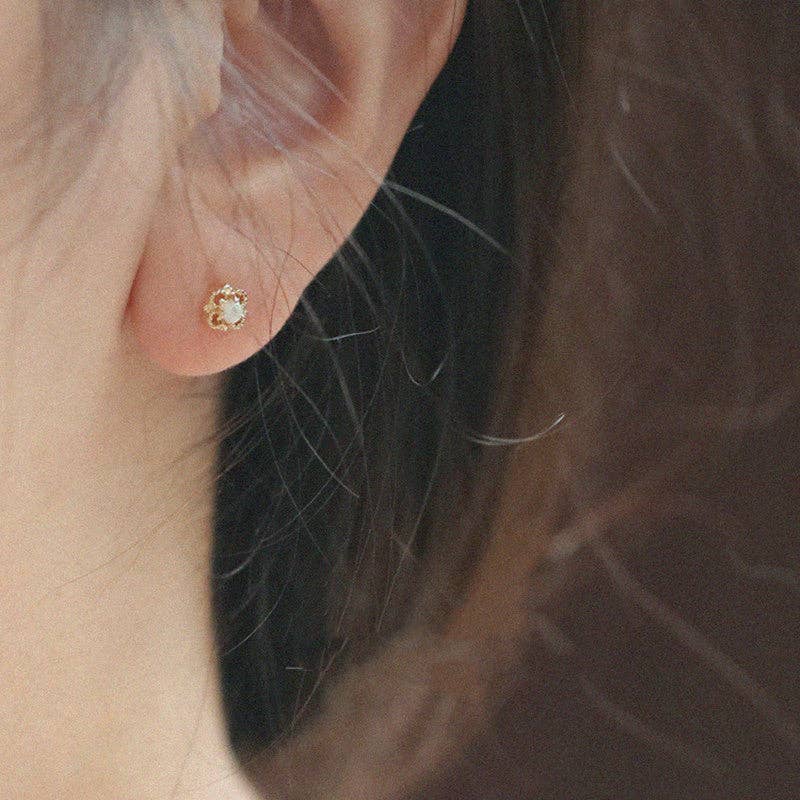 Dainty Opal Four Leaf Clover Earrings in 925 Sterling Silver: Gold