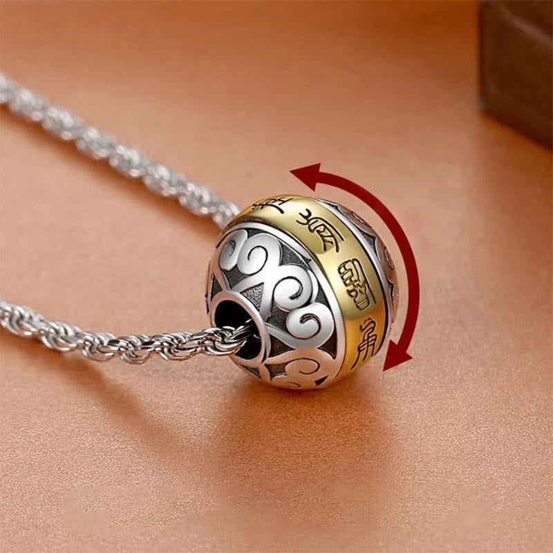 Fortune Jewel Taoist Nine-Character Mantra Engraved Amulet Balance Necklace Rotatable Pendant