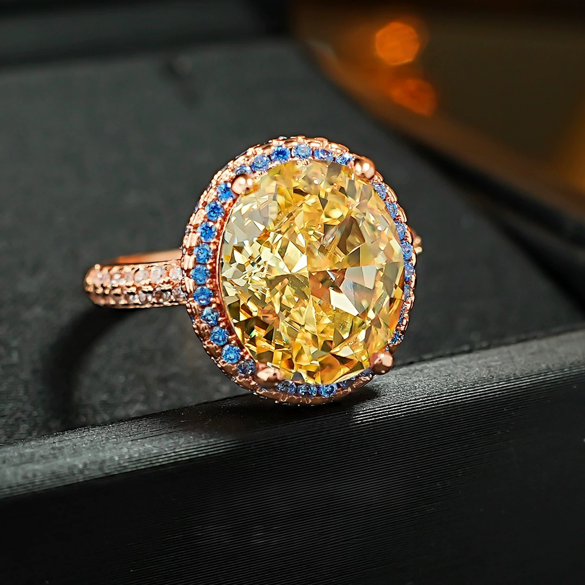 8.0CT Oval Cut Colorful Gemstone Engagement Ring with Blue Accent Halo
