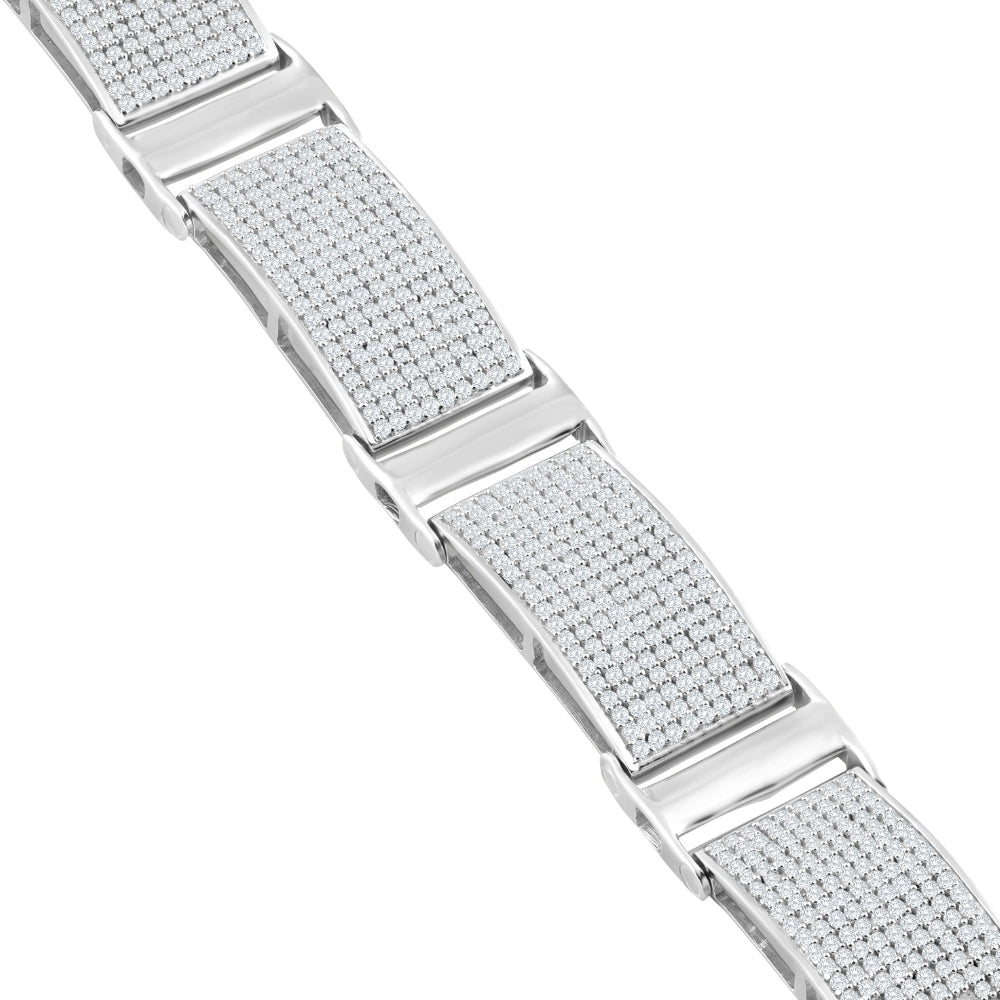 5.66Ct Men's Diamond 8.5" Bracelet Silver 25 Grams 12mm Wide