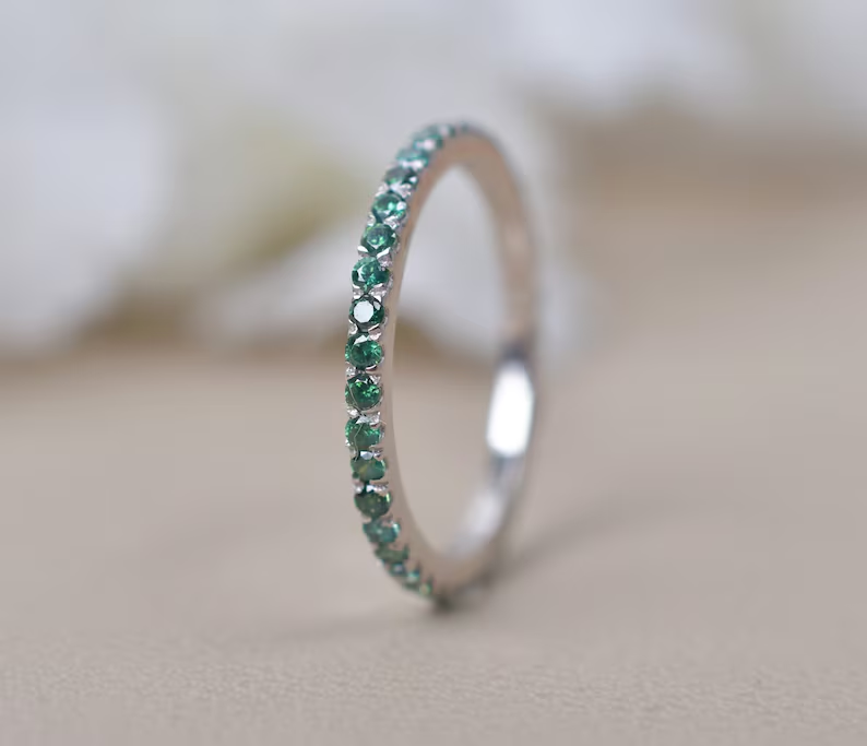 Teal Sapphire Full Eternity Band Ring Wedding Band Unique Gifts