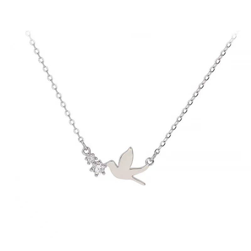 Peace Dove Bird Pendant Necklace in 925 Sterling Silver: Gold