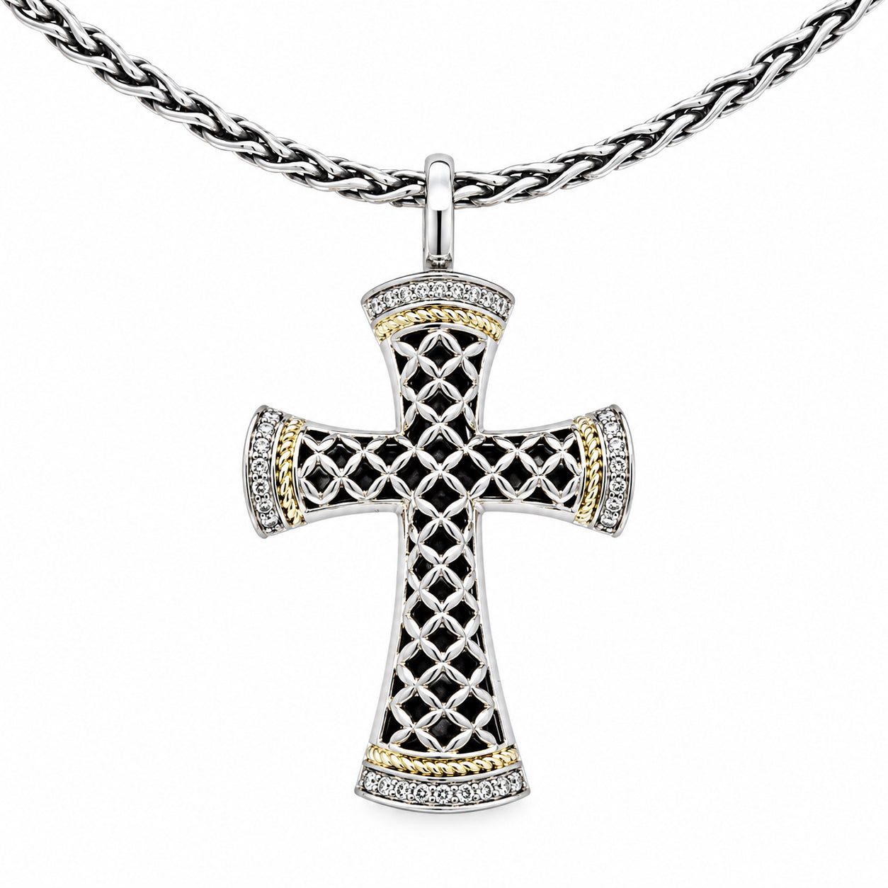SS Effy Twisted Wheat Chain and Two-Tone 18K & SS Pendant Cross