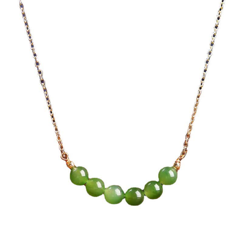 Fortune Jewel 14k Gold Plated Hetian Cyan Jade Beaded Luck Necklace Pendant