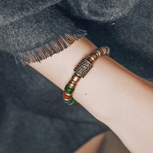 Fortune Jewel Tibetan Colorful Glass Beads Copper Wealth Bracelet