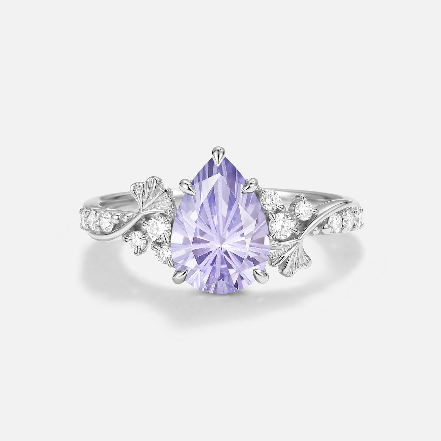 Pear Cut Leafy Firework Lab Lavender Sapphire Engagement Ring - Xanthe