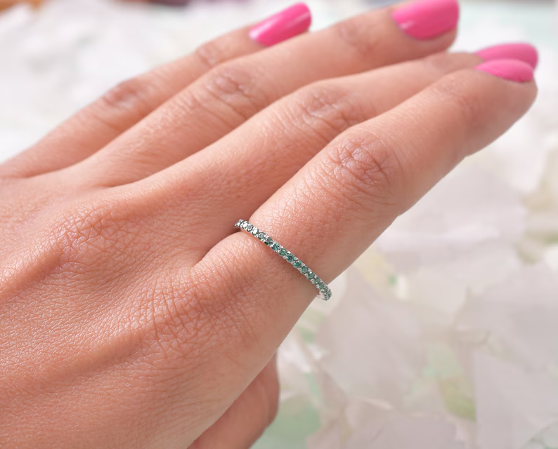 Teal Sapphire Full Eternity Band Ring Wedding Band Unique Gifts