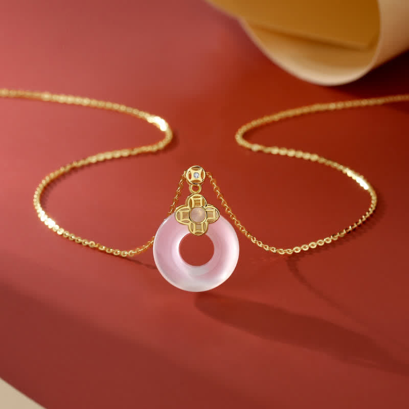 Fortune Jewel 925 Sterling Silver Chalcedony Coin Peace Buckle Positive Necklace Pendant