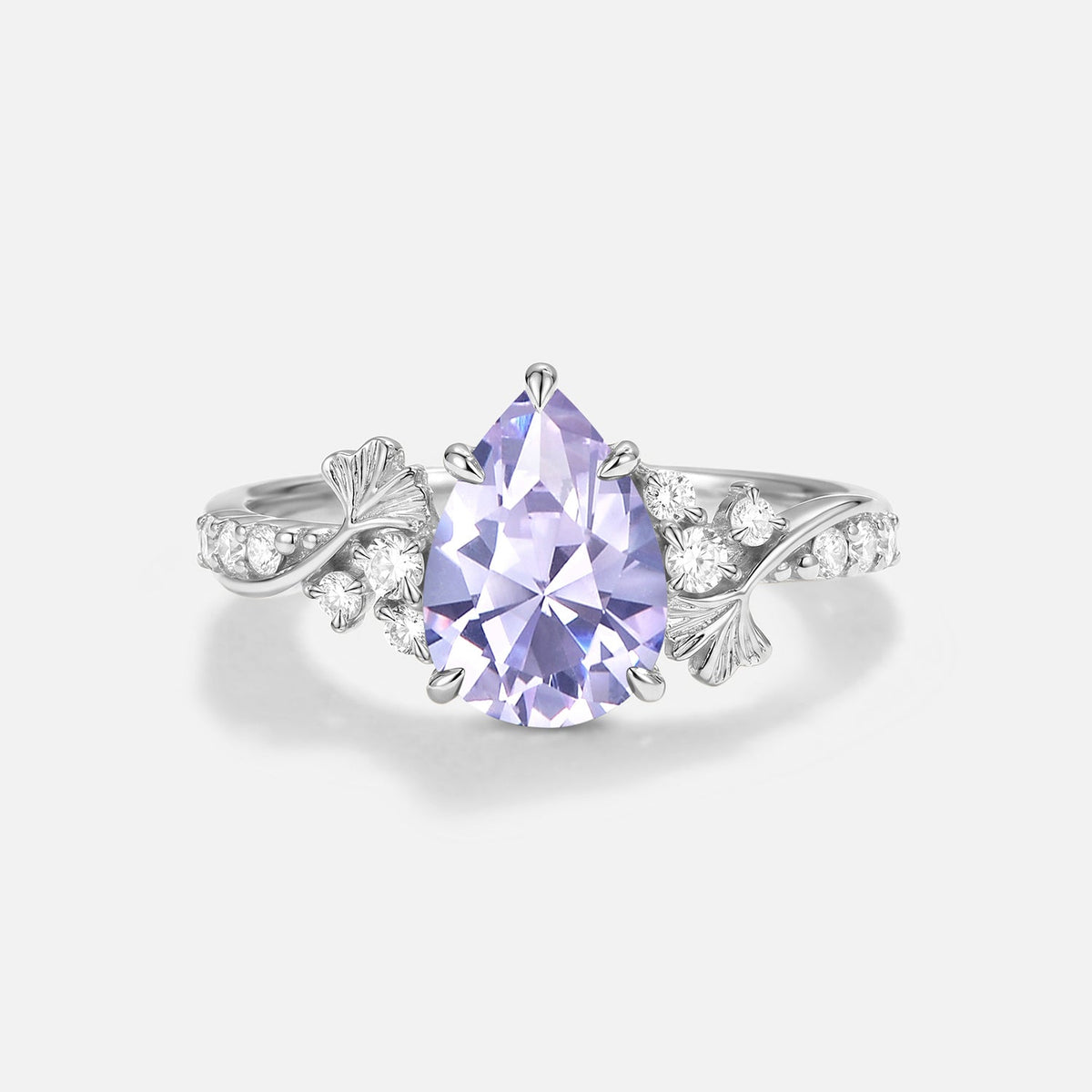 Pear Cut Leafy Lab Lavender Sapphire Engagement Ring - Xanthe
