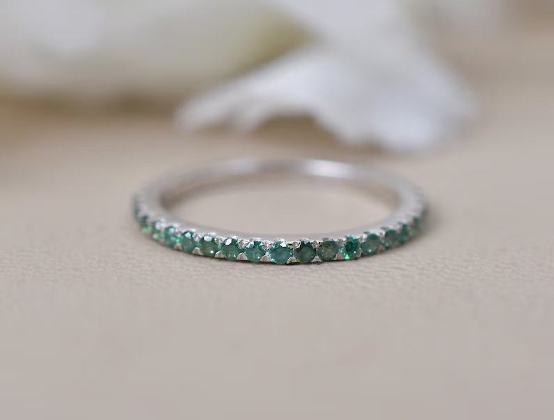Teal Sapphire Full Eternity Band Ring Wedding Band Unique Gifts