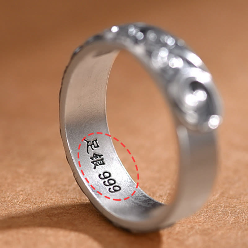 Fortune Jewel 999 Sterling Silver Auspicious Clouds Engraved Blessing Adjustable Ring