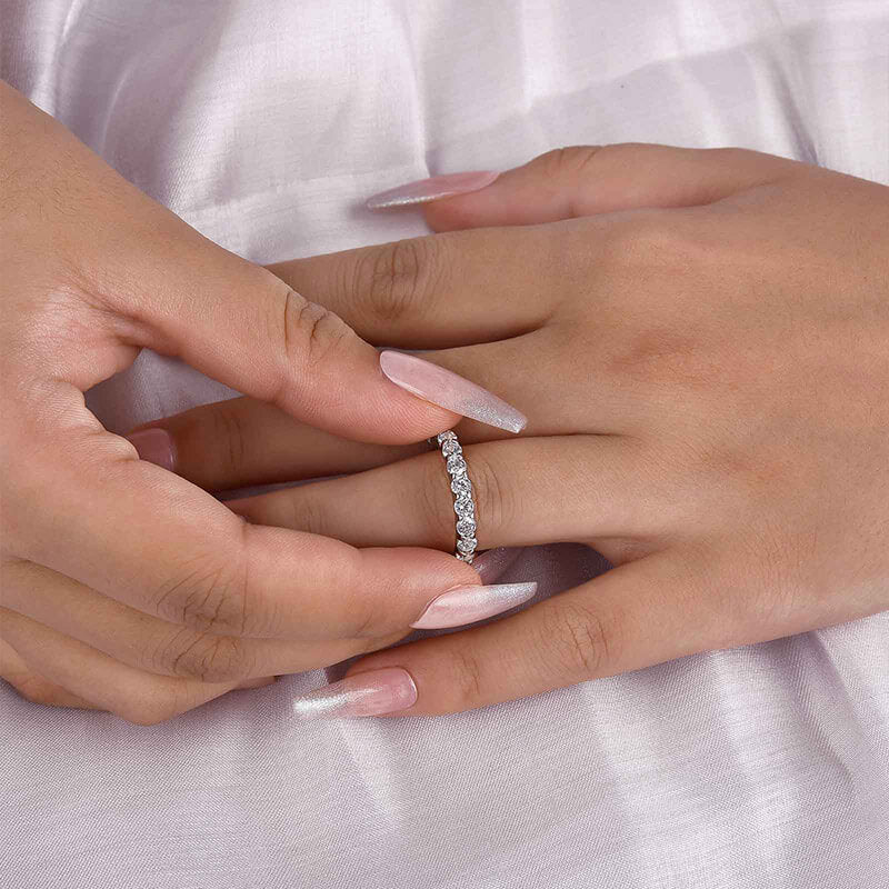 925 Sterling Silver Eternity Ring with Round Cut Cubic Zirconia, White Gold Plating – Timeless Design for Unending Love