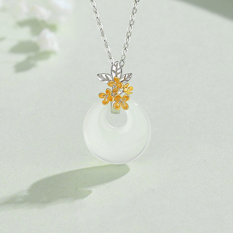 Fortune Jewel 925 Sterling Silver Round Chalcedony Twelve Months Flower Harmony Necklace Pendant