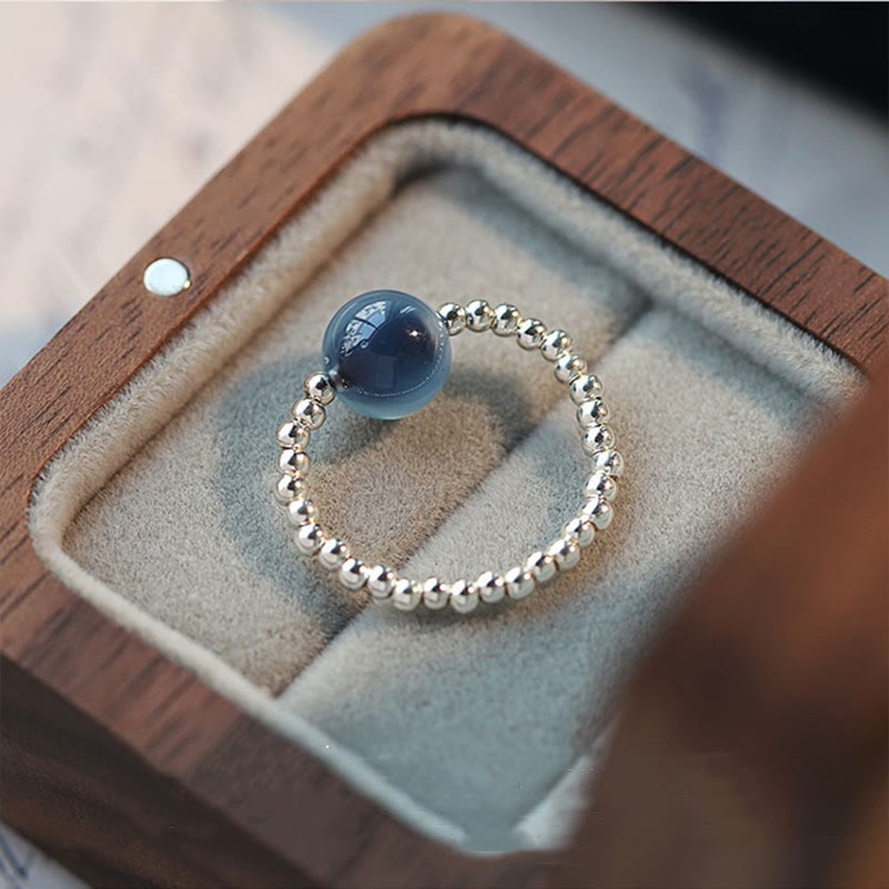 Fortune Jewel 925 Sterling Silver Blue Candy Agate Healing Bead Ring