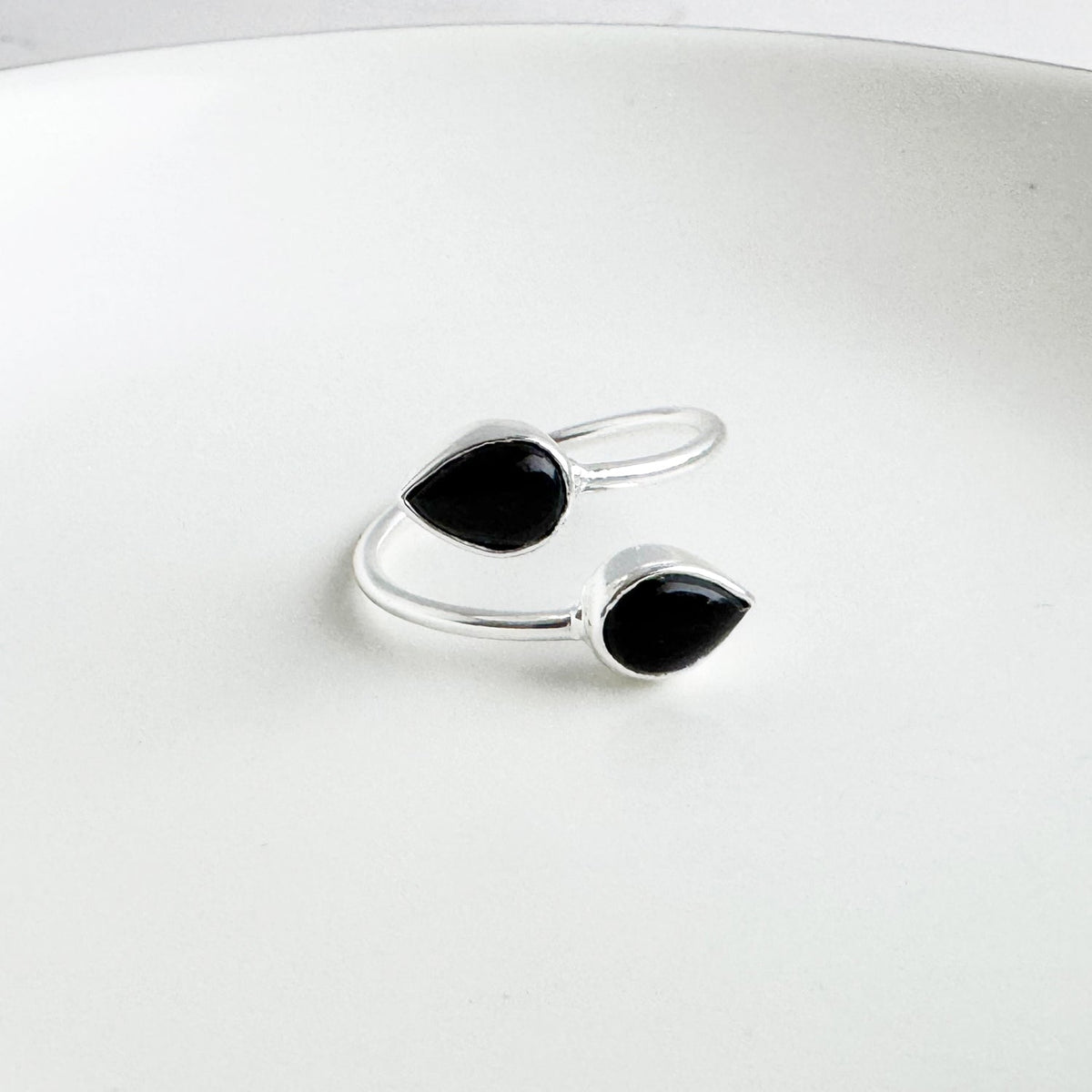 Double Teardrop Stone Wrap Ring in Black Onyx