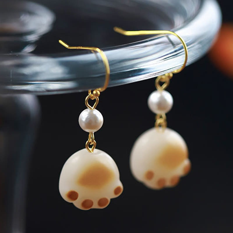 Fortune Jewel Bodhi Seed Lovely Cat Paw Claw Peace Dangle Drop Earrings
