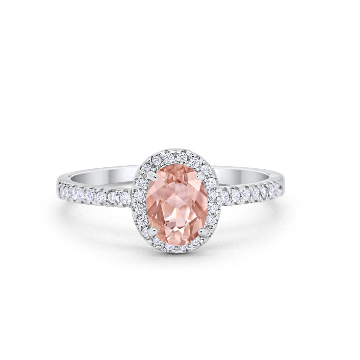 Halo Oval Engagement Ring Simulated Morganite CZ: Simulated Morganite CZ size v