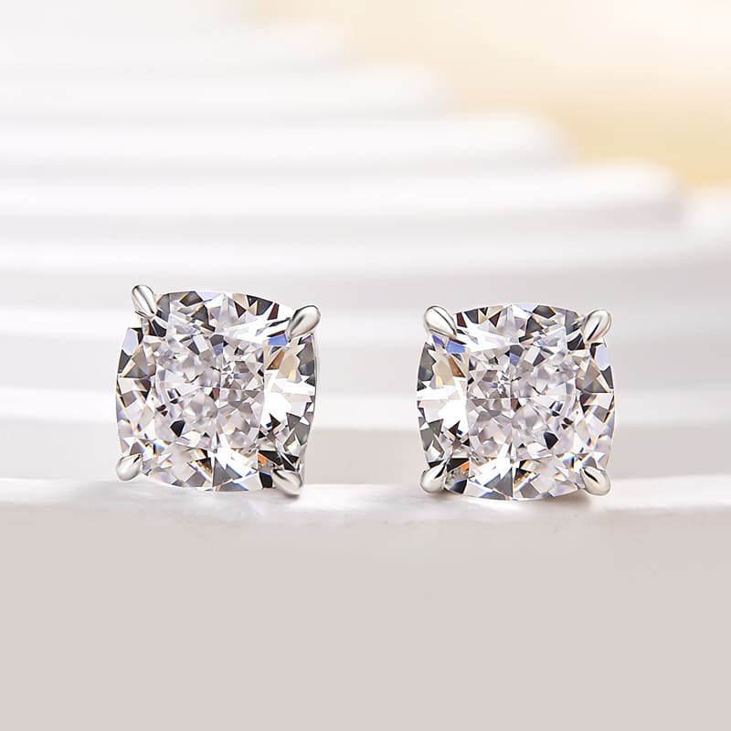Brilliant Cushion Cut Stud Earrings In Sterling Sliver