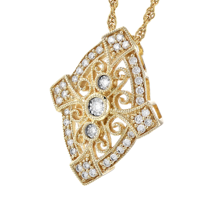 14KY Vintage-inspired Marquise-shaped Filigree Diamond Necklace
