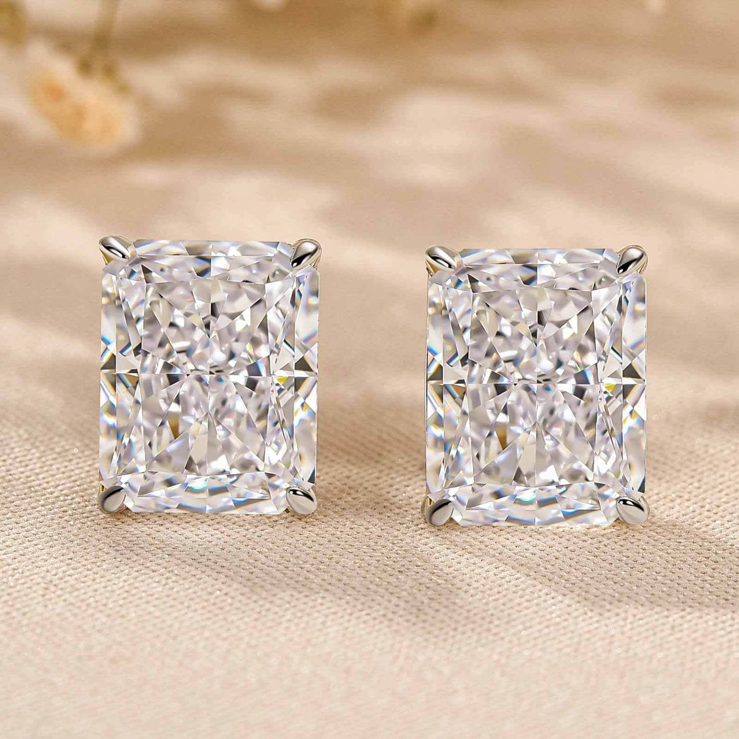 Delicate Radiant Cut Women's Stud Earrings In Sterling Silver