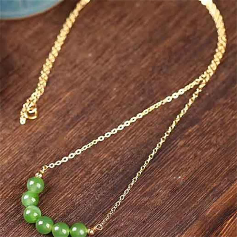 Fortune Jewel 14k Gold Plated Hetian Cyan Jade Beaded Luck Necklace Pendant