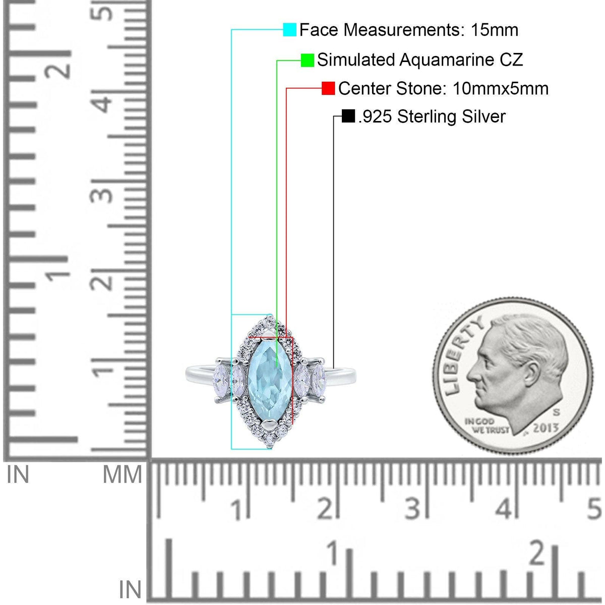 Marquise Vintage Wedding Ring Simulated Aquamarine CZ: Simulated Aquamarine CZ size L
