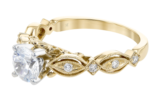 14KY Filigree and Milgrain Diamond Semi-Mount Ring with 1.00ct Cubic Zirconia Center (Size 7)